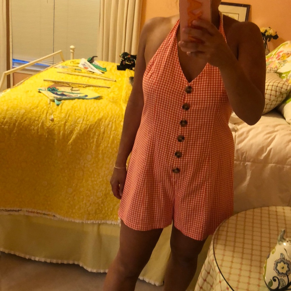 Red and white plaid romper